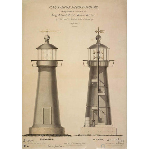 Cast-Iron Light House Black Modern Wood Framed Art Print with Double Matting by C. Hastings