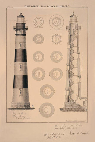 Bodys Island Light House Black Ornate Wood Framed Art Print with Double Matting by Anonymous