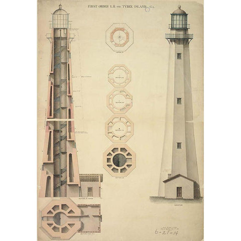 Tybee Island Light House Gold Ornate Wood Framed Art Print with Double Matting by Anonymous