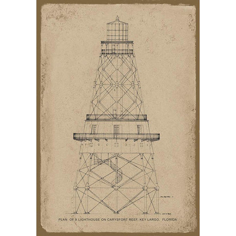 Lighthouse Architectural Drawing Black Modern Wood Framed Art Print with Double Matting by Anonymous