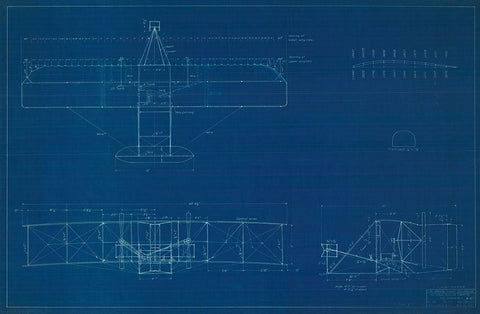 Wright Brothers Plane,Blueprint Black Ornate Wood Framed Art Print with Double Matting by Anonymous