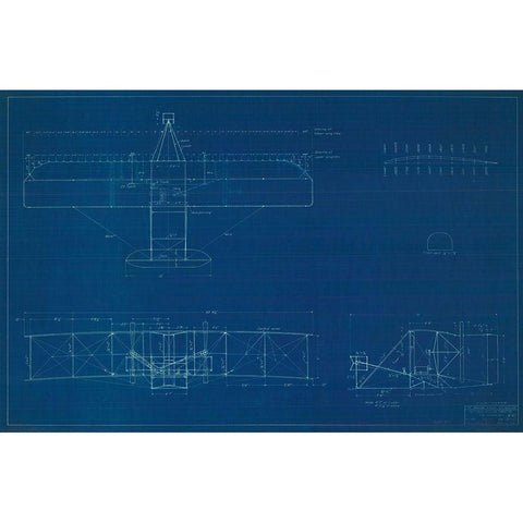 Wright Brothers Plane,Blueprint Gold Ornate Wood Framed Art Print with Double Matting by Anonymous