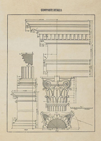 Composite Column Details  Black Ornate Wood Framed Art Print with Double Matting by Anonymous