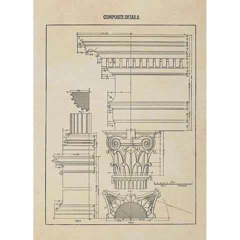 Composite Column Details  Black Modern Wood Framed Art Print with Double Matting by Anonymous