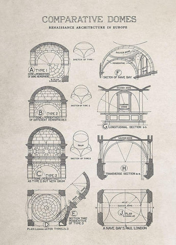 Comparative Domes Architecturally Black Ornate Wood Framed Art Print with Double Matting by Anonymous