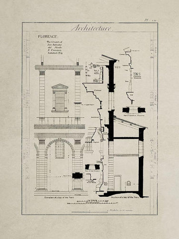 Italian Renaissance Architectural Section Chart III. White Modern Wood Framed Art Print with Double Matting by Anonymous