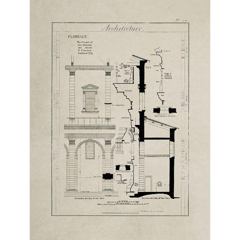 Italian Renaissance Architectural Section Chart III. Gold Ornate Wood Framed Art Print with Double Matting by Anonymous