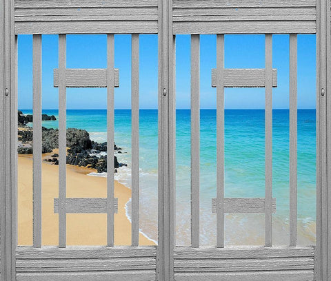 Ocean Window White Modern Wood Framed Art Print with Double Matting by Anonymous