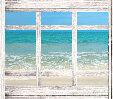 Vintage Ocean Window  White Modern Wood Framed Art Print with Double Matting by Anonymous