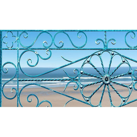 Ocean Through Wrought Iron Window Black Modern Wood Framed Art Print with Double Matting by Anonymous