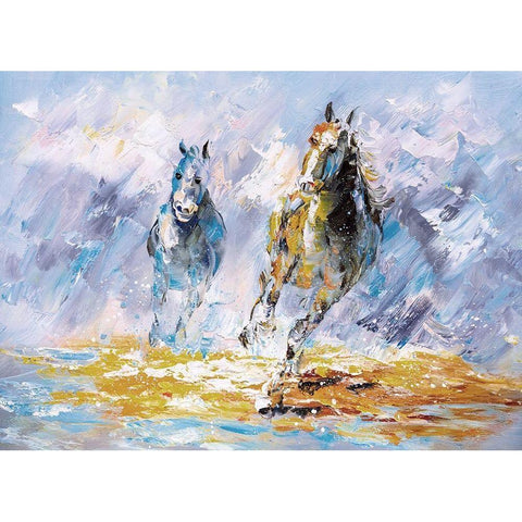 Horses Running Oil Painting White Modern Wood Framed Art Print by Chen, Y.C.