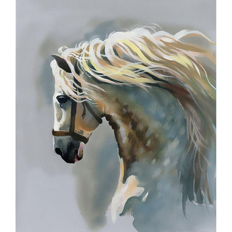 White Stallion Painting Black Modern Wood Framed Art Print with Double Matting by Starovoitova, N.