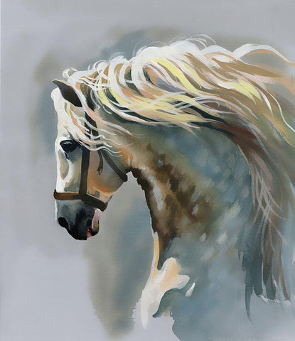 White Stallion Painting White Modern Wood Framed Art Print with Double Matting by Starovoitova, N.