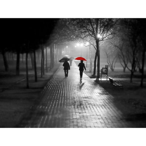 Umbrella Walk White Modern Wood Framed Art Print by Anonymous