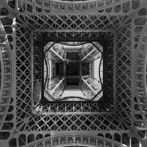 Looking Up inside the Eiffel Tower Black Ornate Wood Framed Art Print with Double Matting by Graciet, Stephane