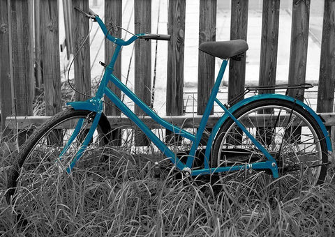 Teal Bike I. White Modern Wood Framed Art Print with Double Matting by Anonymous