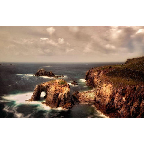 Enysdodman Arch. or Lands End Arch. Cornwall,Â England White Modern Wood Framed Art Print by Frates, Dennis