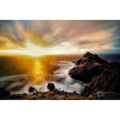 Sunset over Gurnards Headq. Cornwall, England Gold Ornate Wood Framed Art Print with Double Matting by Frates, Dennis