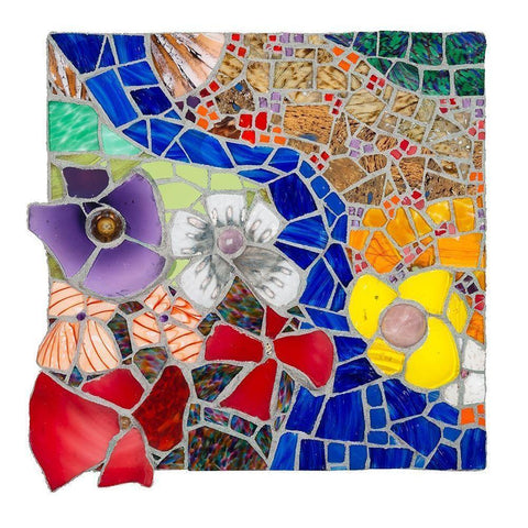 Floral Landscape with Meandering Stream White Modern Wood Framed Art Print by Mandell, Jonathan