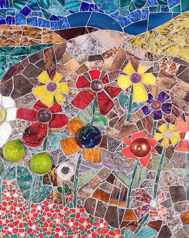 Mountainscape with Flowers I Black Ornate Wood Framed Art Print with Double Matting by Mandell, Jonathan