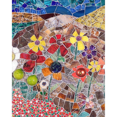 Mountainscape with Flowers I Black Modern Wood Framed Art Print by Mandell, Jonathan