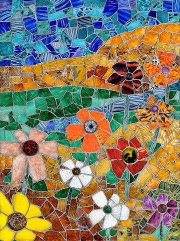 Mountainscape with Flowers II White Modern Wood Framed Art Print with Double Matting by Mandell, Jonathan