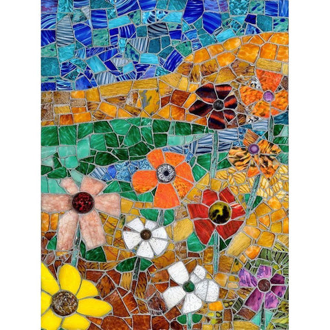 Mountainscape with Flowers II Black Modern Wood Framed Art Print with Double Matting by Mandell, Jonathan