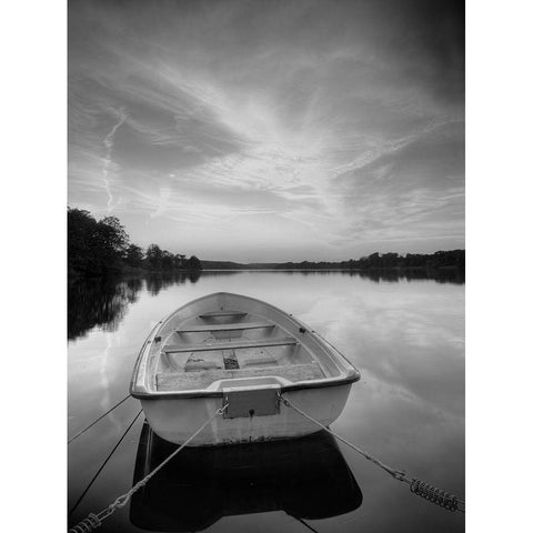 Rowboat on Summer Lake White Modern Wood Framed Art Print by Anonymous