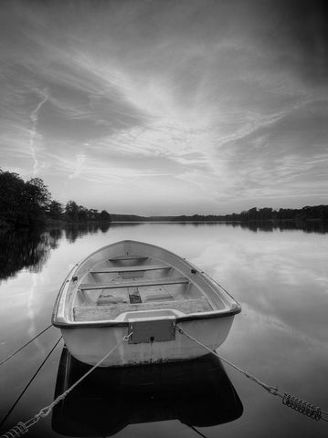 Rowboat on Summer Lake White Modern Wood Framed Art Print with Double Matting by Anonymous