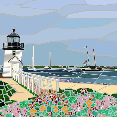 Nantucket Lighthouse Gold Ornate Wood Framed Art Print with Double Matting by Mandell, Jonathan