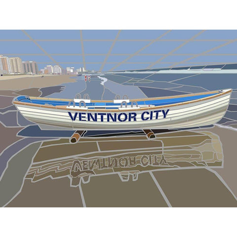 Ventnor City Beach Vista Scene Gold Ornate Wood Framed Art Print with Double Matting by Mandell, Jonathan