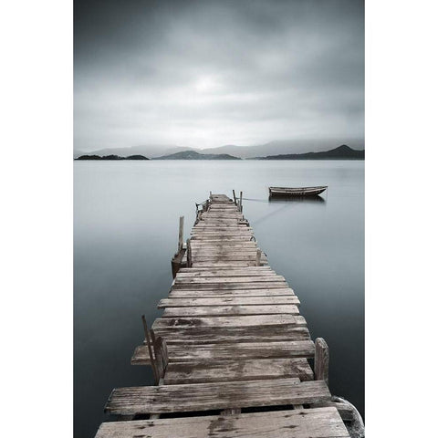 Peaceful Pier, Color White Modern Wood Framed Art Print by Anonymous