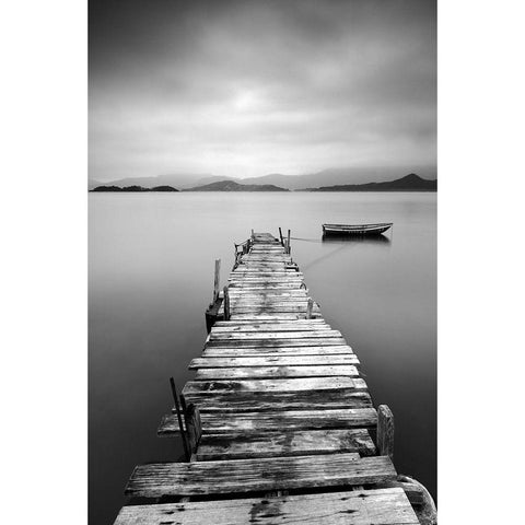 Peaceful Pier Black Modern Wood Framed Art Print with Double Matting by Anonymous