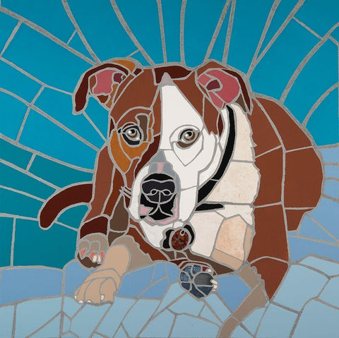 Pit Bull Portrait I White Modern Wood Framed Art Print with Double Matting by Mandell, Jonathan