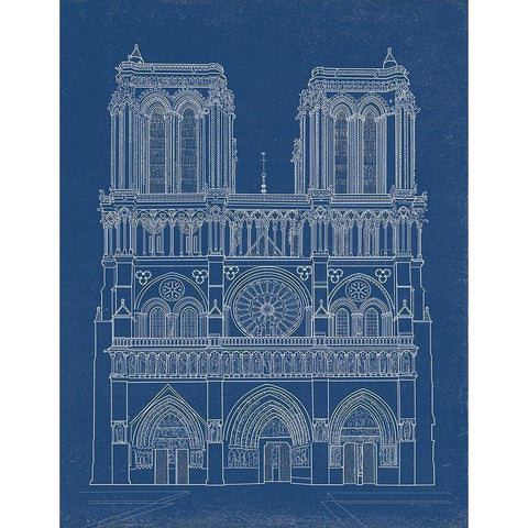 Notre Dame Cathedral Blueprint Black Modern Wood Framed Art Print with Double Matting by Tatiana, P.