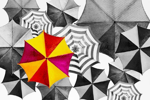 Watercolor Umbrella Painting White Modern Wood Framed Art Print with Double Matting by Kongchan, Tanom