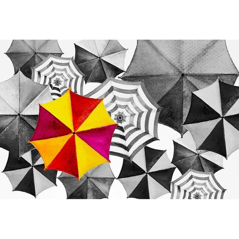 Watercolor Umbrella Painting Black Modern Wood Framed Art Print by Kongchan, Tanom