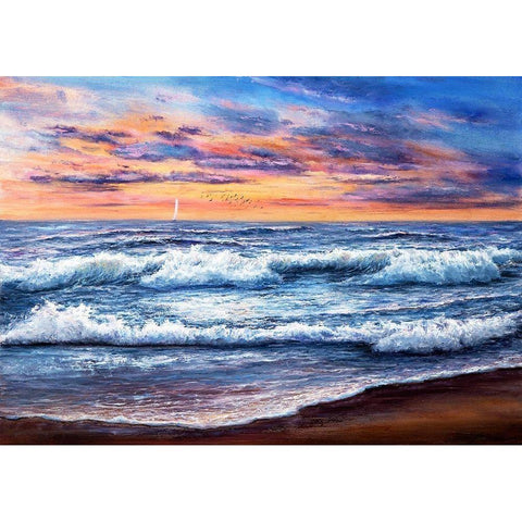 Sunset Over Ocean Black Modern Wood Framed Art Print with Double Matting by Dimitrov, Boyan