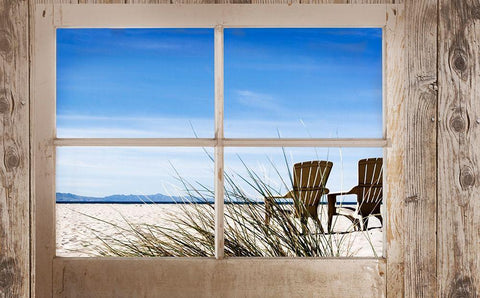 Window With a Beach View White Modern Wood Framed Art Print with Double Matting by Gould, Marilyn