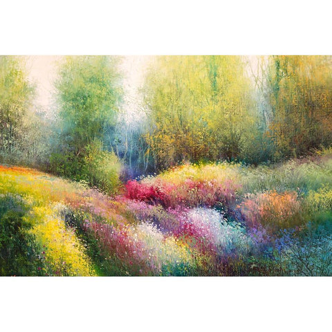 Spring Meadow with Flowers White Modern Wood Framed Art Print by Rossi, Giorgio