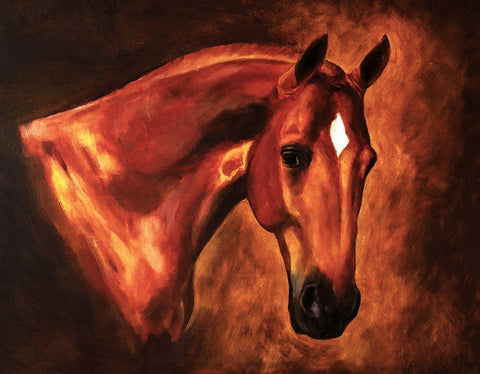 Chestnut Stallion White Modern Wood Framed Art Print with Double Matting by Anonymous