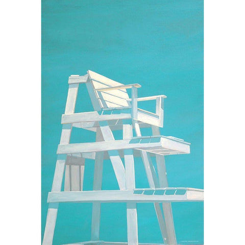 Life Guard Stand (turquoise) White Modern Wood Framed Art Print by Saxe, Carol