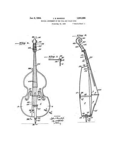 Cello Diagram White Modern Wood Framed Art Print with Double Matting by Anonymous