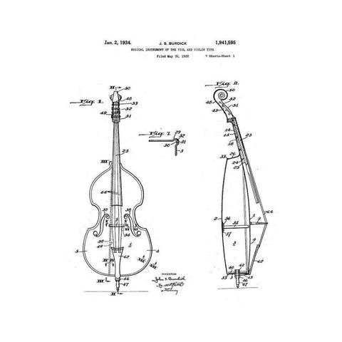 Cello Diagram Gold Ornate Wood Framed Art Print with Double Matting by Anonymous