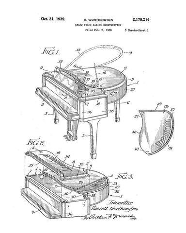 Piano Diagram Black Ornate Wood Framed Art Print with Double Matting by Anonymous