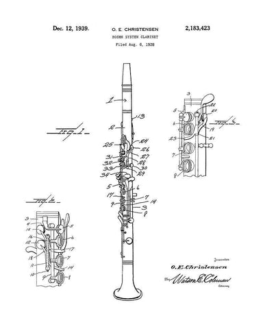 Clarinet Diagram White Modern Wood Framed Art Print with Double Matting by Anonymous