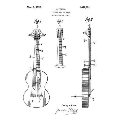 Guitar Diagram White Modern Wood Framed Art Print by Anonymous