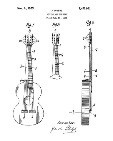 Guitar Diagram Black Ornate Wood Framed Art Print with Double Matting by Anonymous