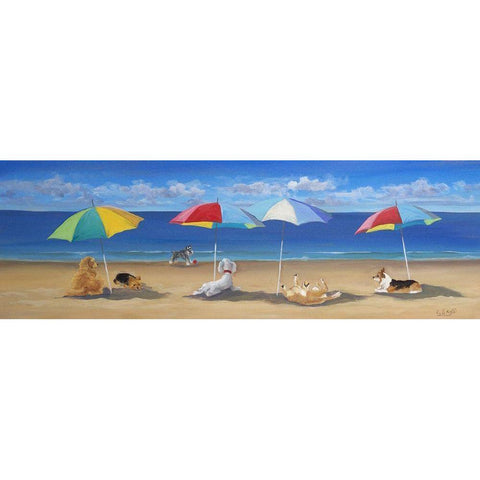 Umbrella Paws White Modern Wood Framed Art Print by Saxe, Carol