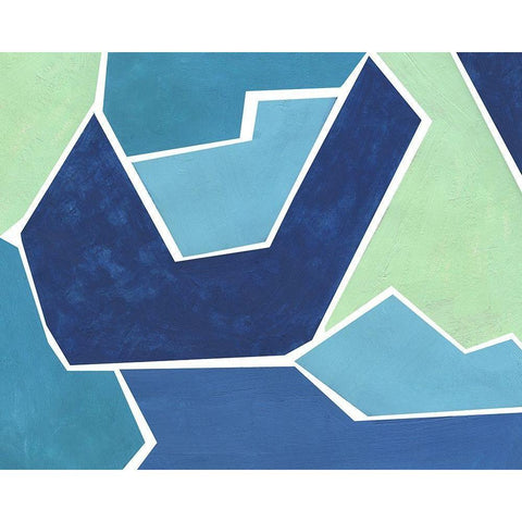 Teal and Blue Jigsaw White Modern Wood Framed Art Print by Inuit